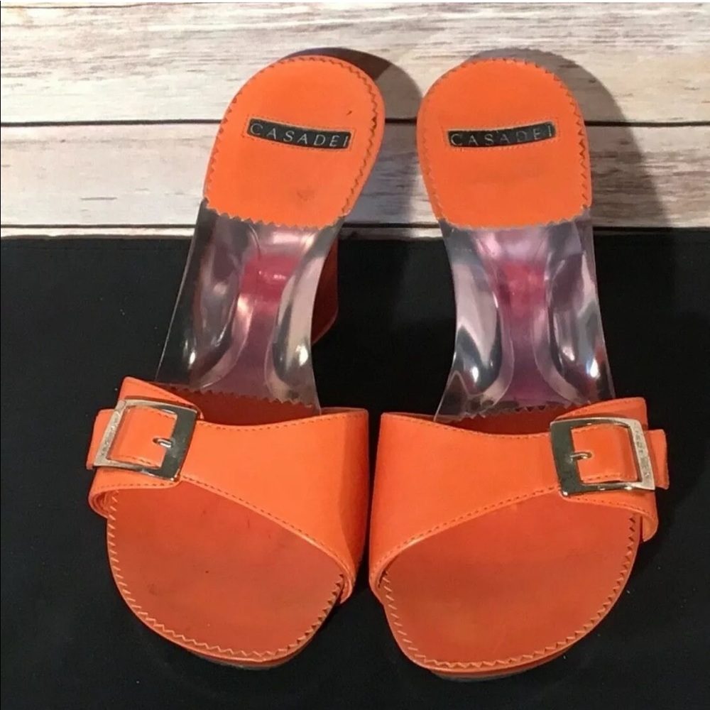 CASADEI Leather Acrylic Wedge Sandals Size 7